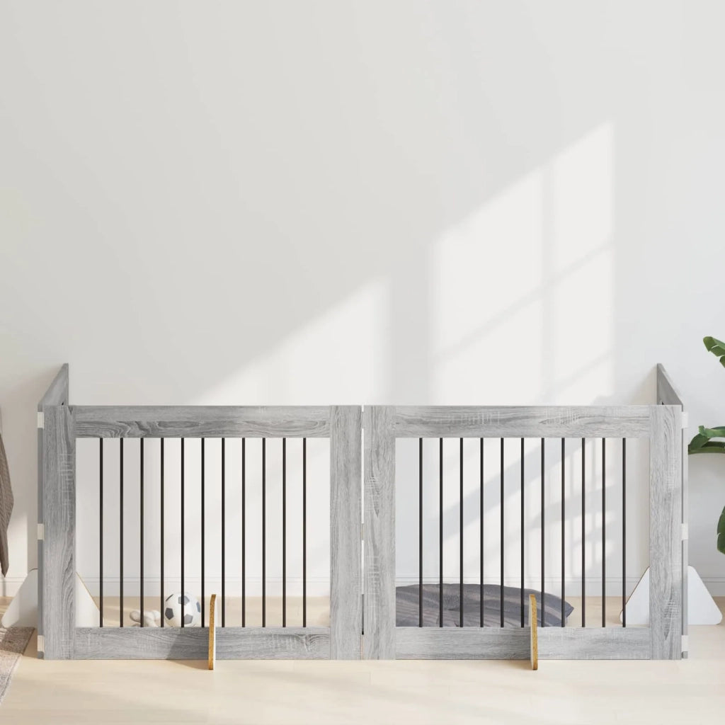 Cancello per cani con supporti 4 pz Grigio Sonoma 100 x 80 cm CFW7263498
