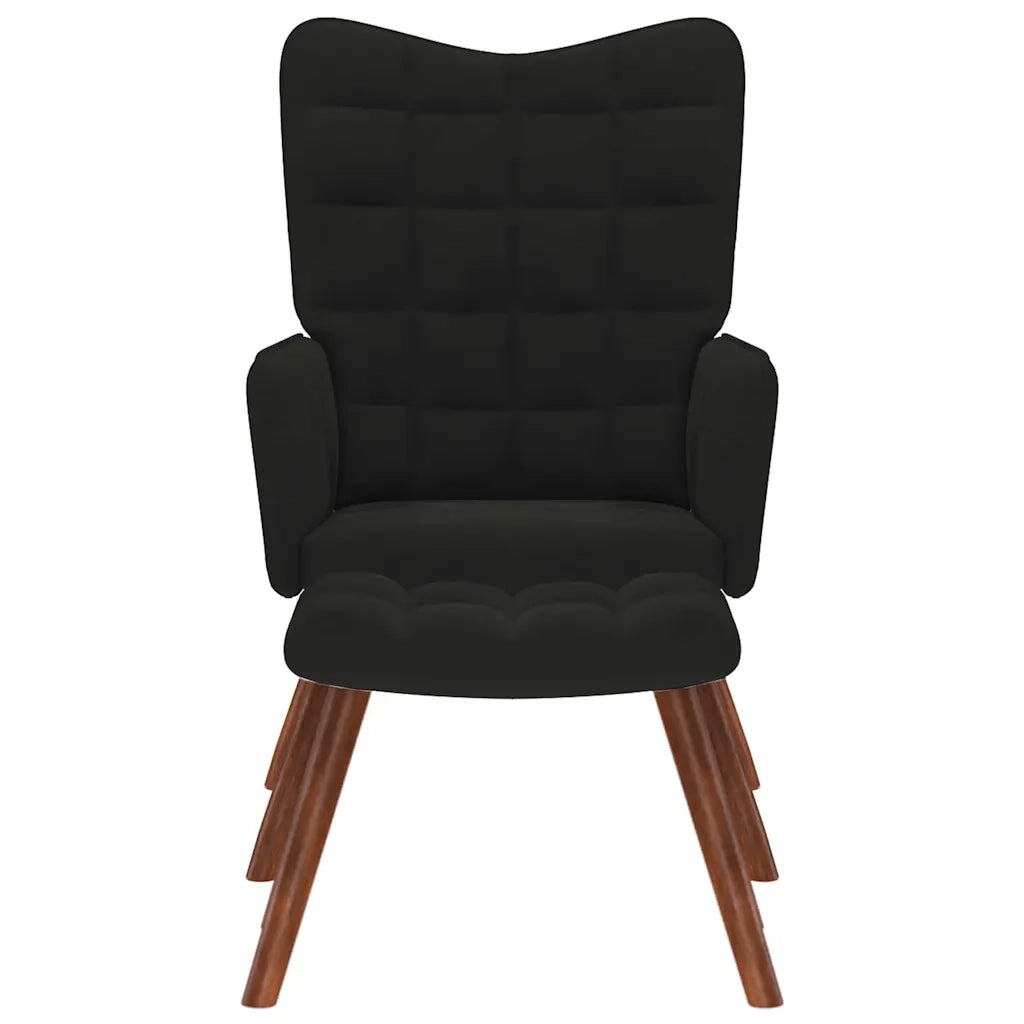 Divano Sedia-Poltrona Relax con Sgabello in Velluto Nero 112187