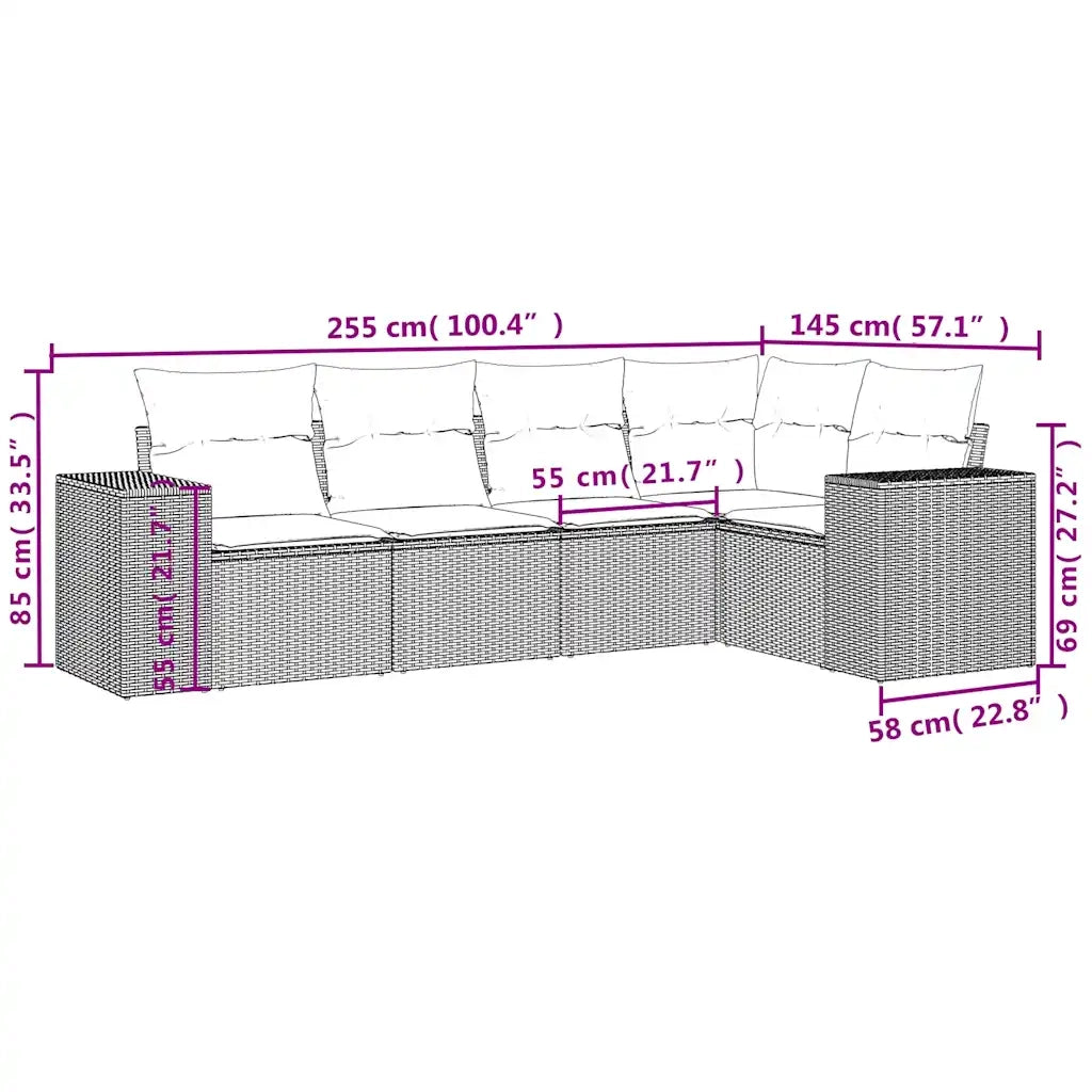 Salotto da Giardino-Set Divani da Giardino 5 pz con Cuscini Marrone in Polyrattan 182672