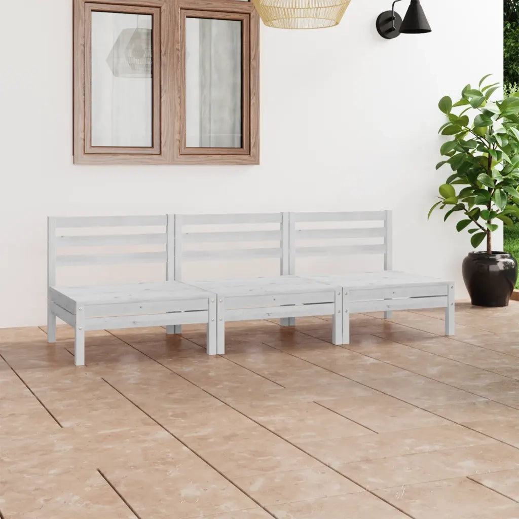 Set Divani da Giardino 3 pz Bianco in Legno Massello di Pino 3082443