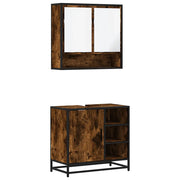 Set Mobili da Bagno | Armadio da bagno 2 pz Rovere Fumo in Legno Multistrato