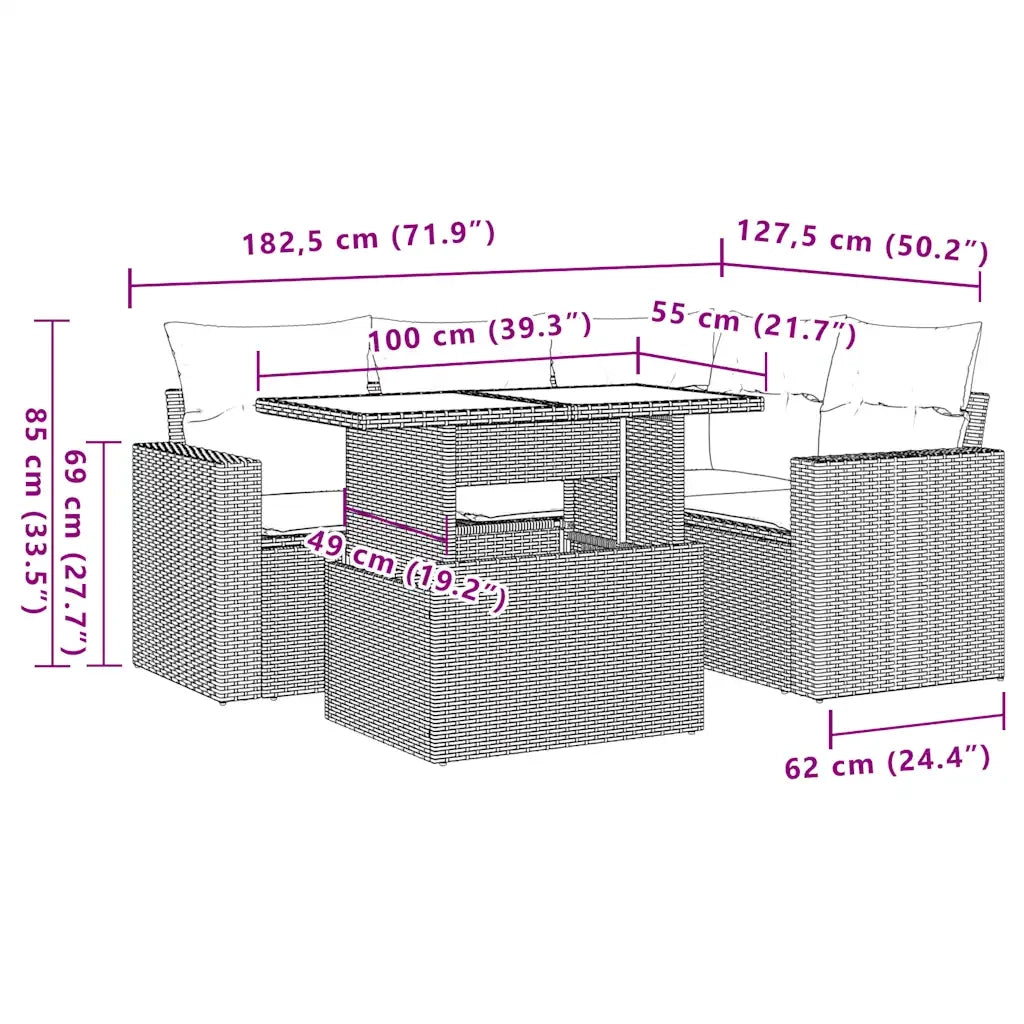 vidaXL Set Divano da Giardino 5pz con Cuscini Grigio Chiaro Polyrattan