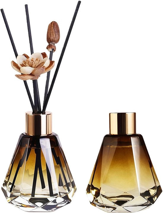 Diffusore per Aromaterapia 60ml/2oz - Diffusore in Vetro con Rattan - Navicella - Accessori per Aromaterapia - Kit di Ricambio DIY - Design Elegante - Diffusore per Profumi