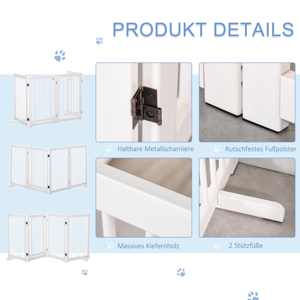 Cancello di Sicurezza per Cani ¨C Minimal ¨C 220x91 cm Bianco Legno 4 Pannelli