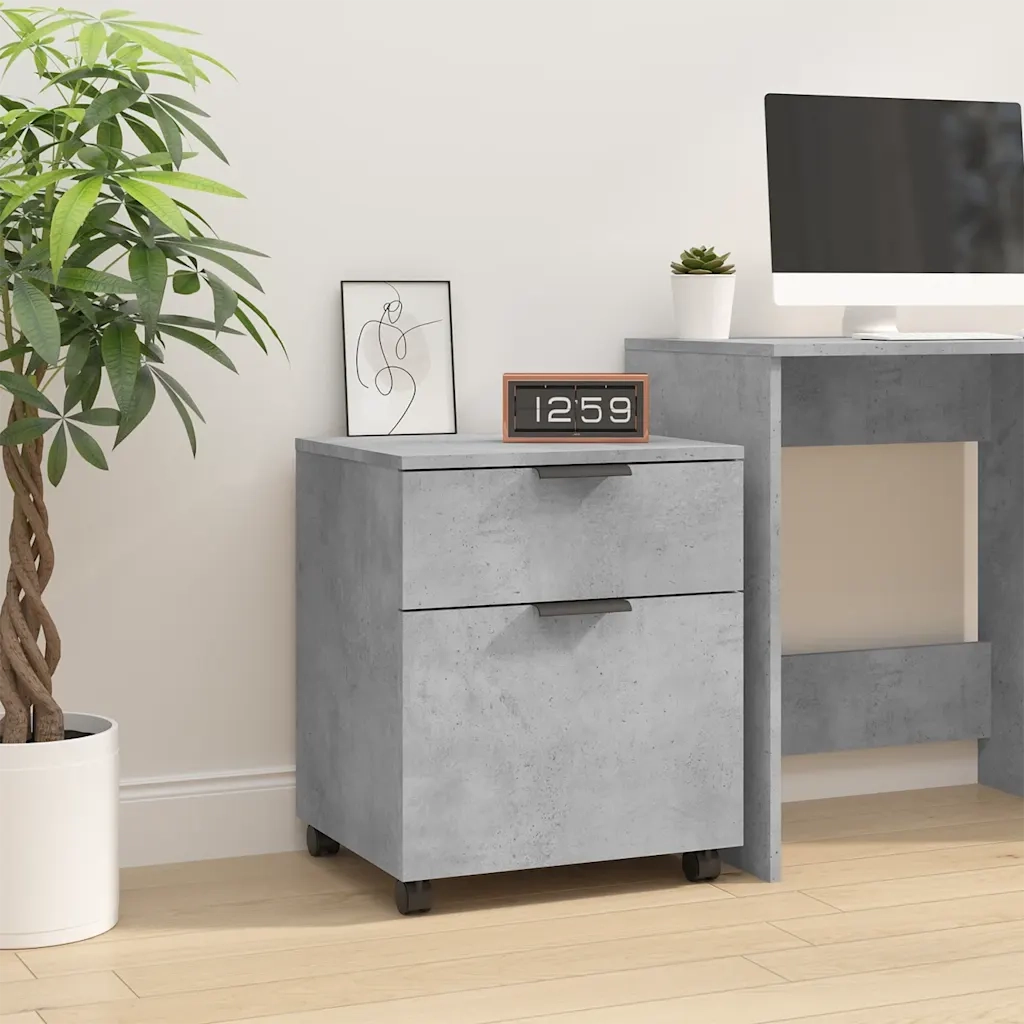 Schedario con Ruote Grigio Cemento 45x38x54cm Legno Multistrato CFW5544788