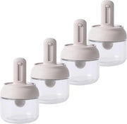 Set di contenitori in vetro per spezie con coperchio e cucchiaio retrattile - Set di 4 contenitori a tenuta di aria (280 ml)