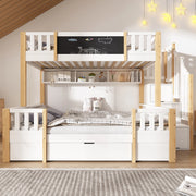 Letto a castello per bambini 90x200 e 140x200 cm in legno massiccio; bianco e naturale