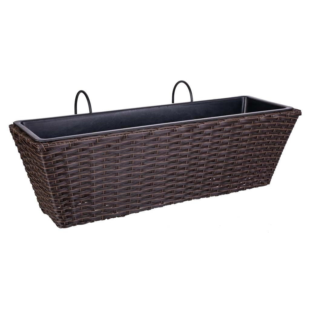Fioriera sospesa in polyrattan marrone 61x20/29x19/23h