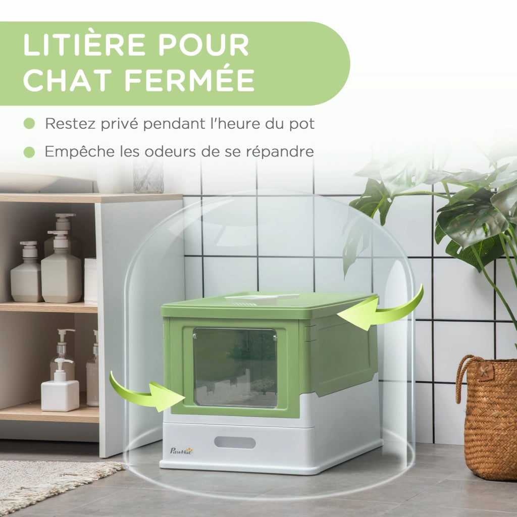 Casetta per gatto pliabile con doppia porta battente e ripiano superiore ¨C zephmum ¨C 47.5x35.5x36.7 cm verde avocado