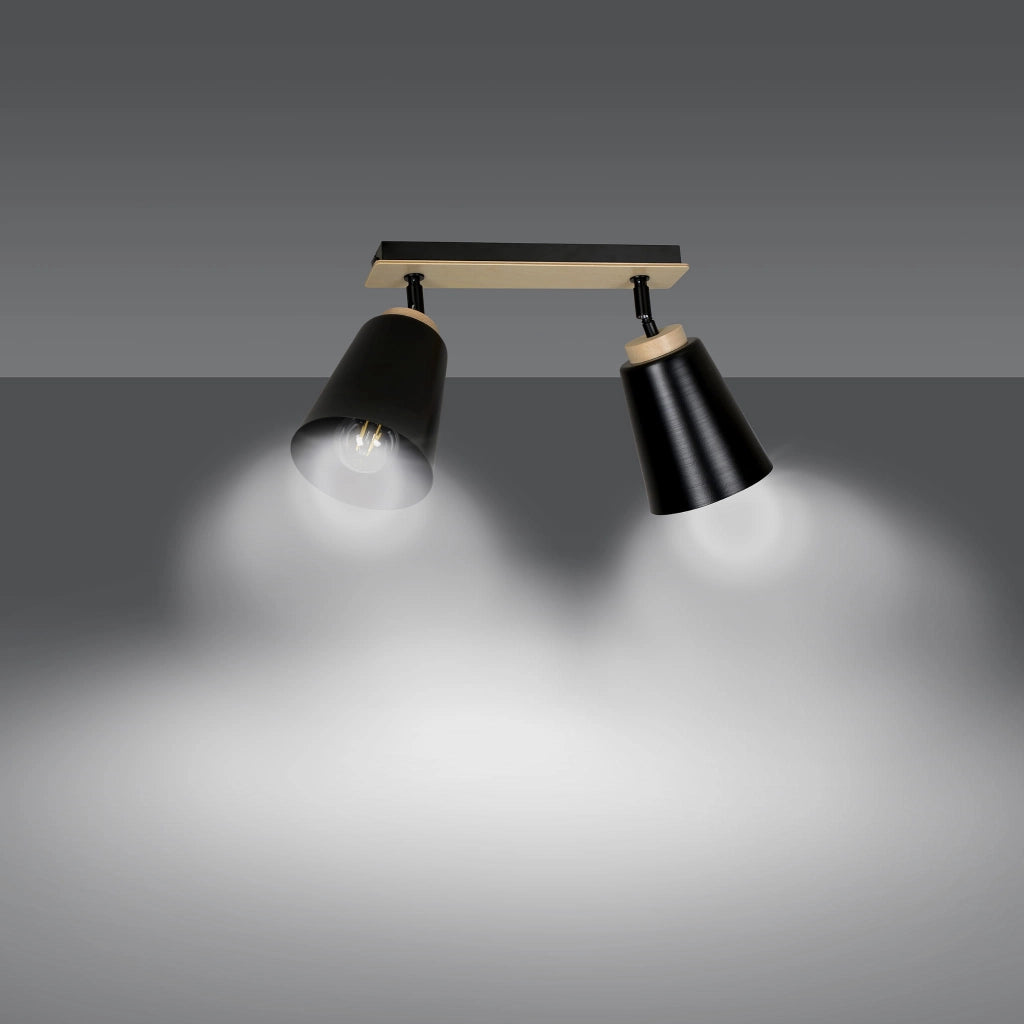 Plafoniera Emibig Atlas 2 luci E27 nero legno 55cm