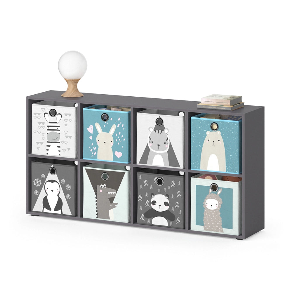 Vicco Libreria bambini Grigio 143 x 72 cm con 8 scatole pieghevoli