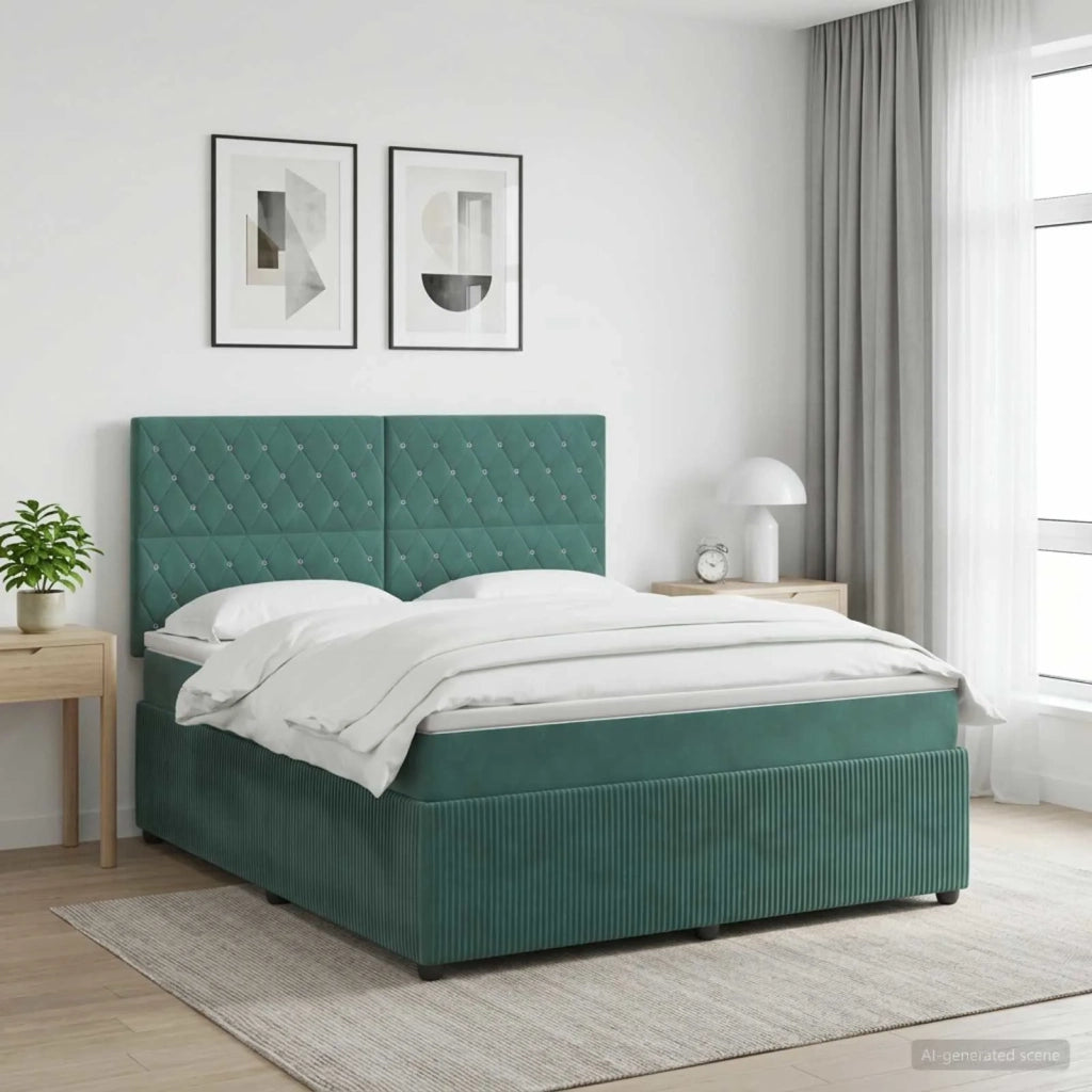Letto Box Spring LED con Materasso Verde Scuro 140 x 200 cm 3456080