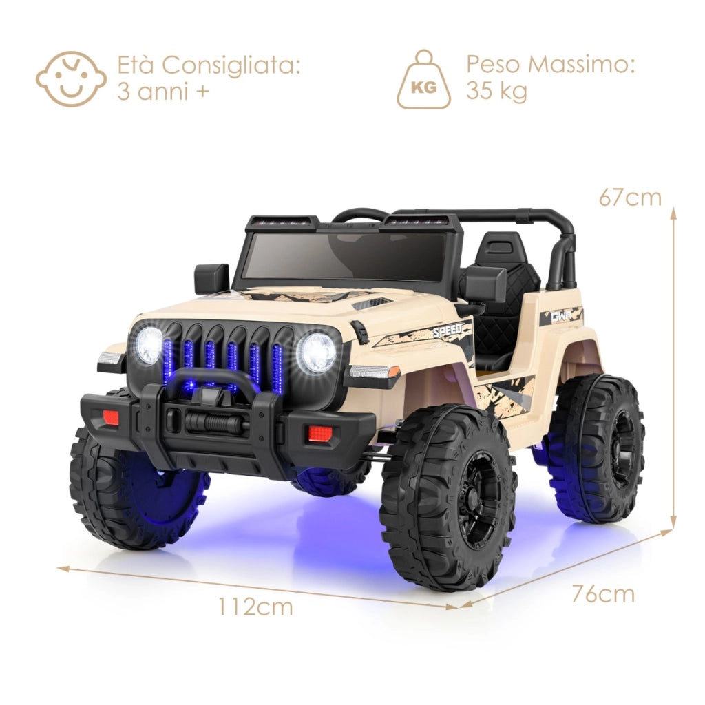 Jeep per bambini alimentata a batteria 12V con 2 posti e telecomando musica porta USB, Auto elettrica Caff¨¨-Macchinine giocattoli
