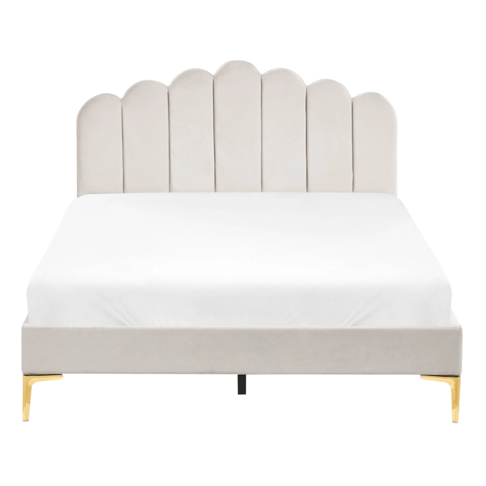 Letto matrimoniale 140 x 200 cm velluto Gambe in metallo bianco sporco con testiera e base a doghe