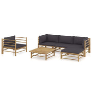 Set Divani da Giardino 6 pz con Cuscini Grigio Scuro in BambÃ¹ cod mxl 48132