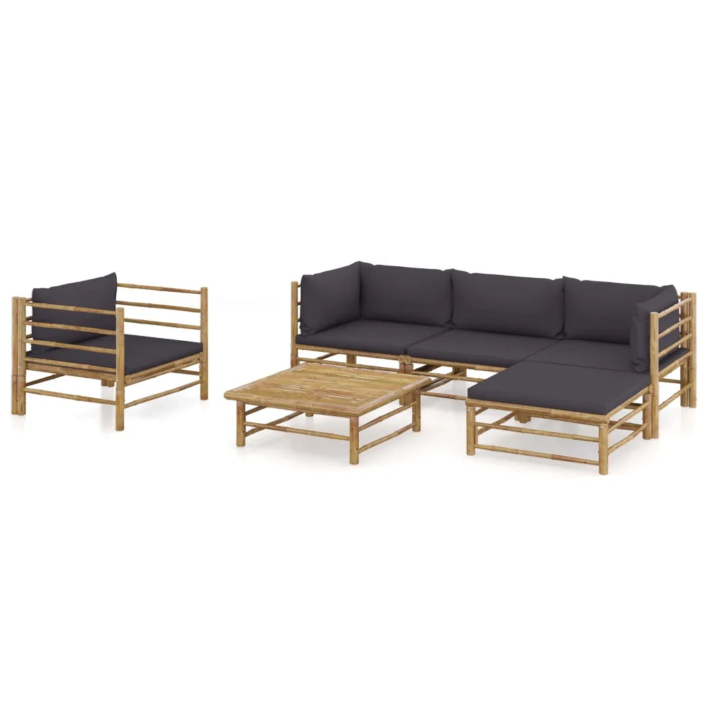 Set Divani da Giardino 6 pz con Cuscini Grigio Scuro in BambÃ¹ cod mxl 48132