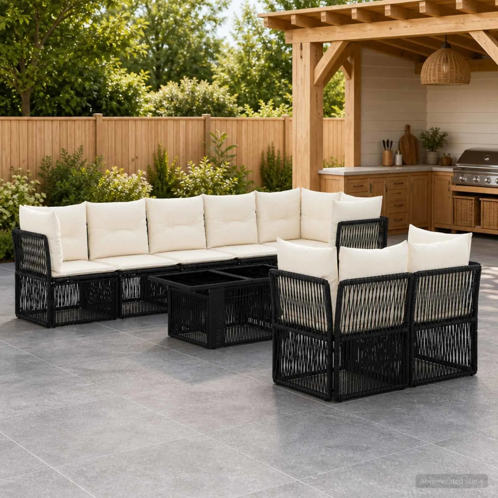 Set Divano da Giardino 8 pz Nero polyrattan 3436498