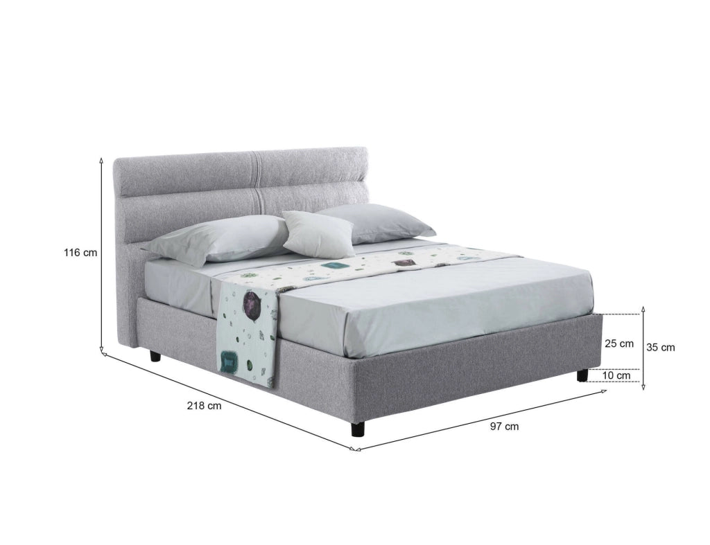 Brez, Letto Singolo Sfoderabile Made in Italy, Grigio