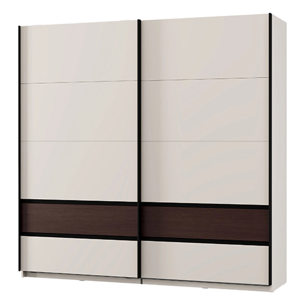 Armadio Camera da Letto Vangvi, Guardaroba 2 Ante 2 Ripiani, 220x217h cm Bianco Crema