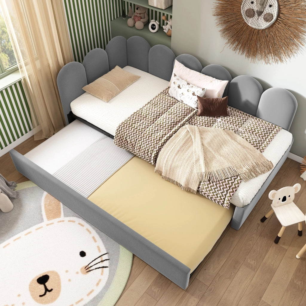 Letto daybed con letto estraibile 90x200 cm, velluto grigio, senza materasso