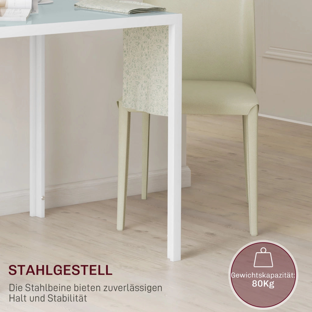 Tavolo da pranzo - quadrato per 4 - piano in vetro temperato - 75x75x75 cm - bianco - fino a 80 kg