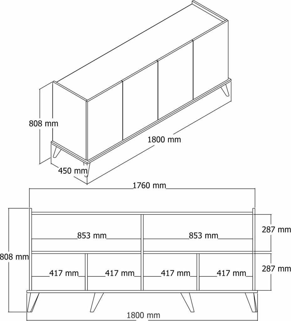 Madia Paine, Credenza 2 Ripiani, 180x45x81h cm Bianco