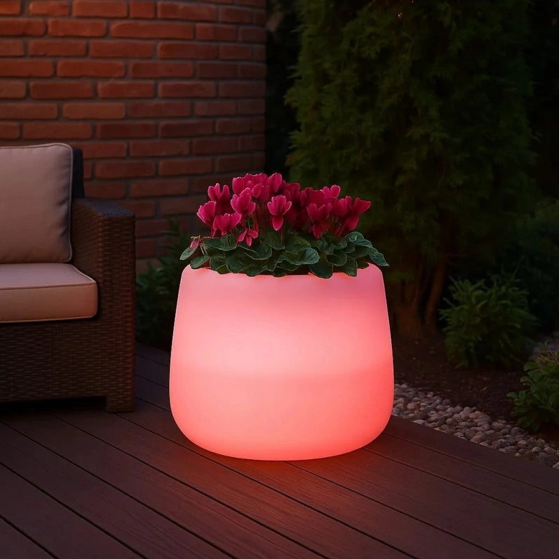 Vaso luminoso moderno di design Ø53 H55 in polimero resistente con LED rosso per interno ed esterno - Made in Italy - Monacis