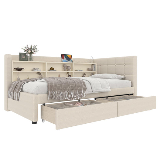 Divano letto 90x200cm?- Xylo - 2 cassetti USB-C lino beige