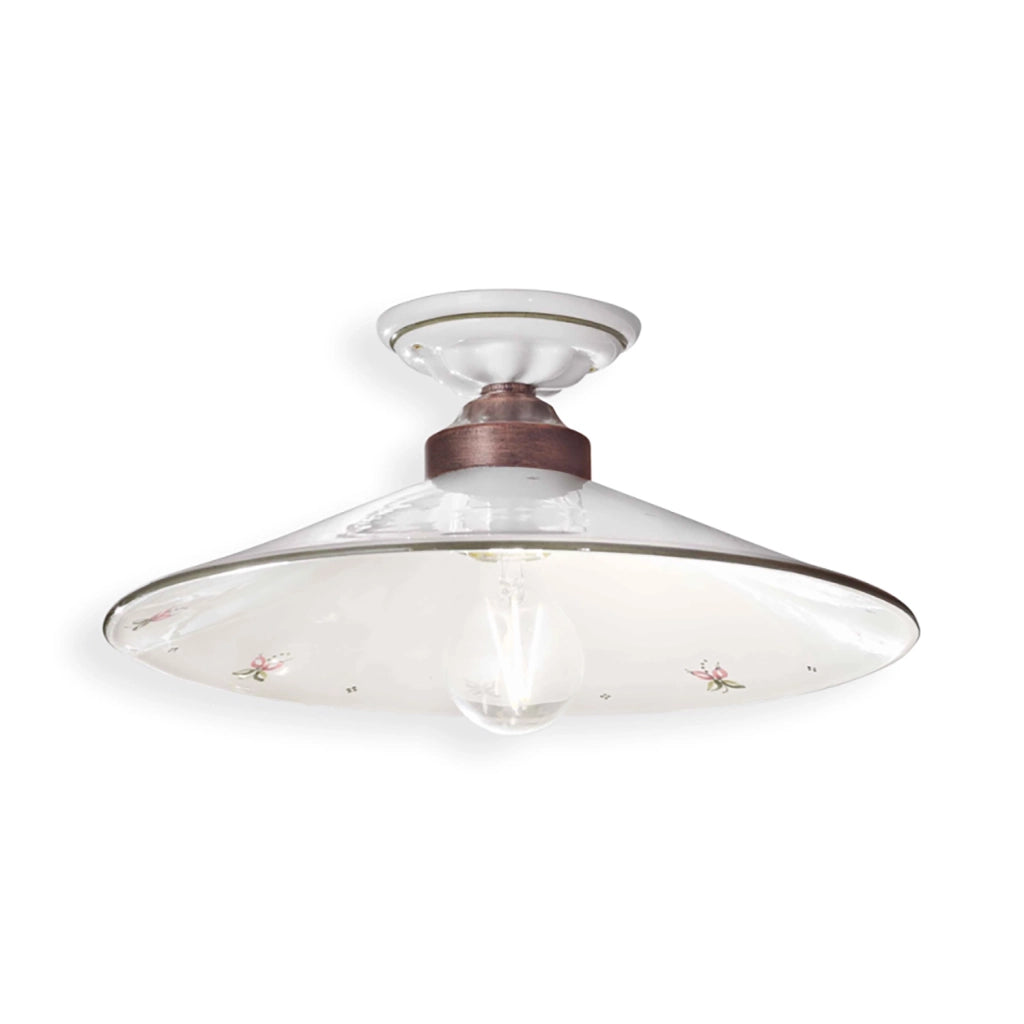 Plafoniera Classica Asti Ferro E Ceramica Nero Sfumato Rame Decorato 1 Luce E27