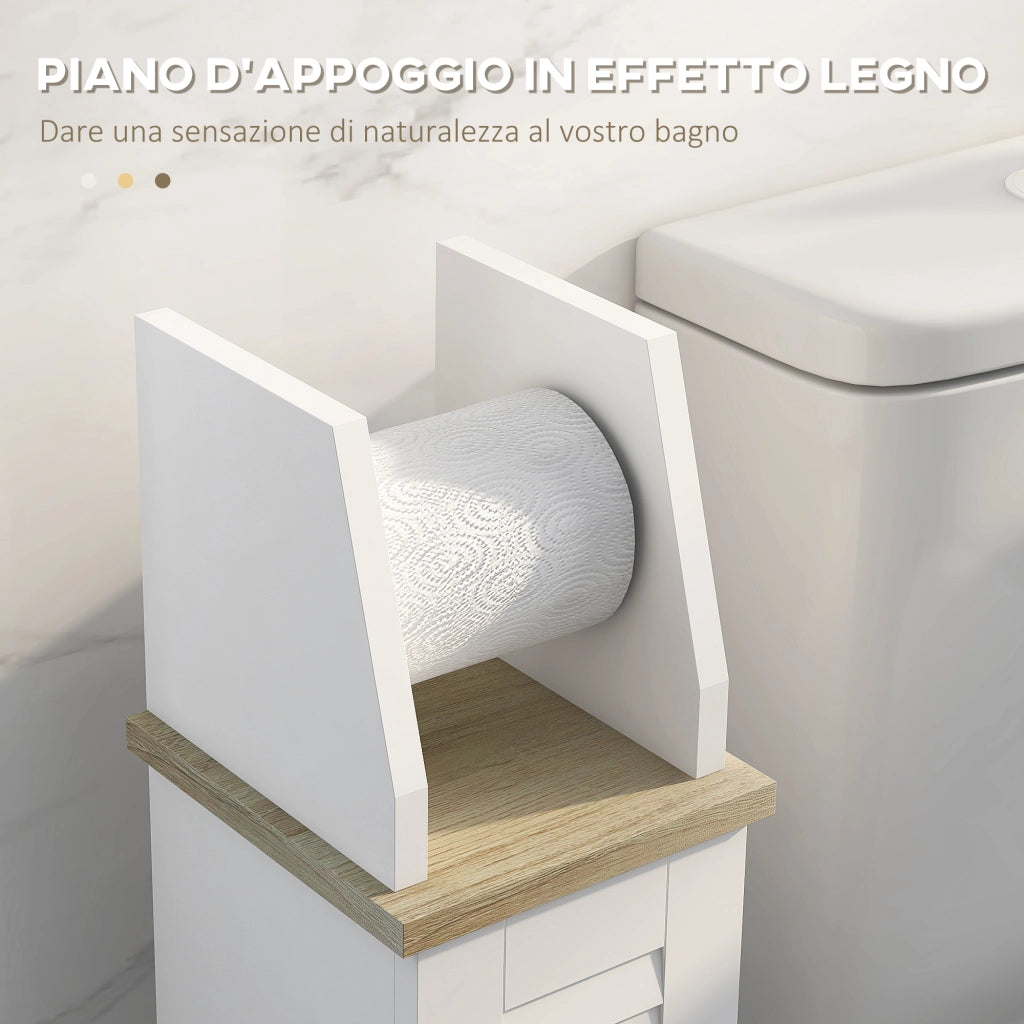 Mobile Bagno Porta Carta Igienica Salvaspazio 18x20x80 cm con Armadietto e Mensola in MDF Bianco