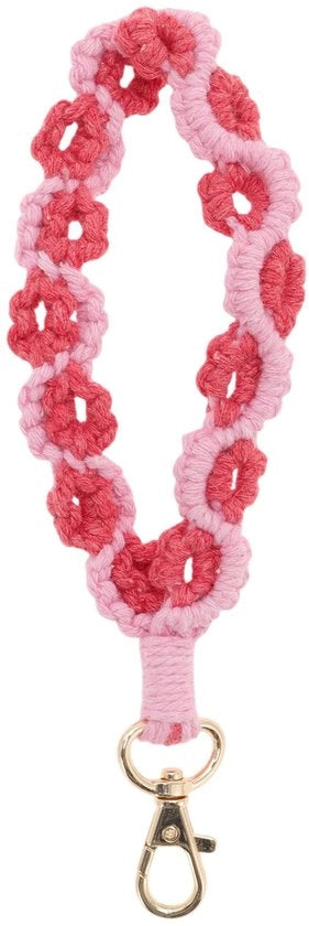 Sostegno per chiavi in stile bohemien - Sostegno per chiavi a macramé - Perle d'arte - Sostegno per polso per chiavi - Sostegno per chiavi con anello a zanzara - Fatto a mano con motivi floreali - Sostegno per chiavi con anello