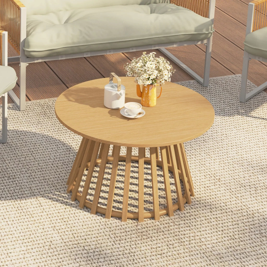IDMarket - Tavolino da giardino rotondo SOLAL da 70 cm con base a doghe in metallo effetto legno