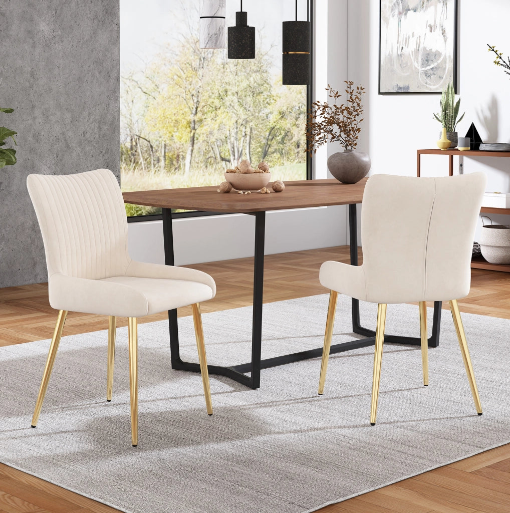 Set di 2 sedie da pranzo in velluto beige con gambe in metallo dorato