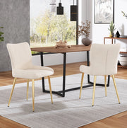 Set di 2 sedie da pranzo in velluto beige con gambe in metallo dorato