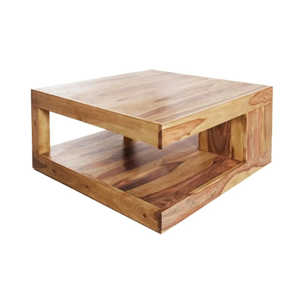 Tavolino basso GRADI 80 cm in legno massiccio di Sheesham - Tavolino basso quadrato con contenitore