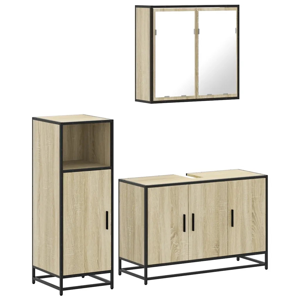 Set Mobili da Bagno 3 pz Rovere Sonoma in Legno Multistrato