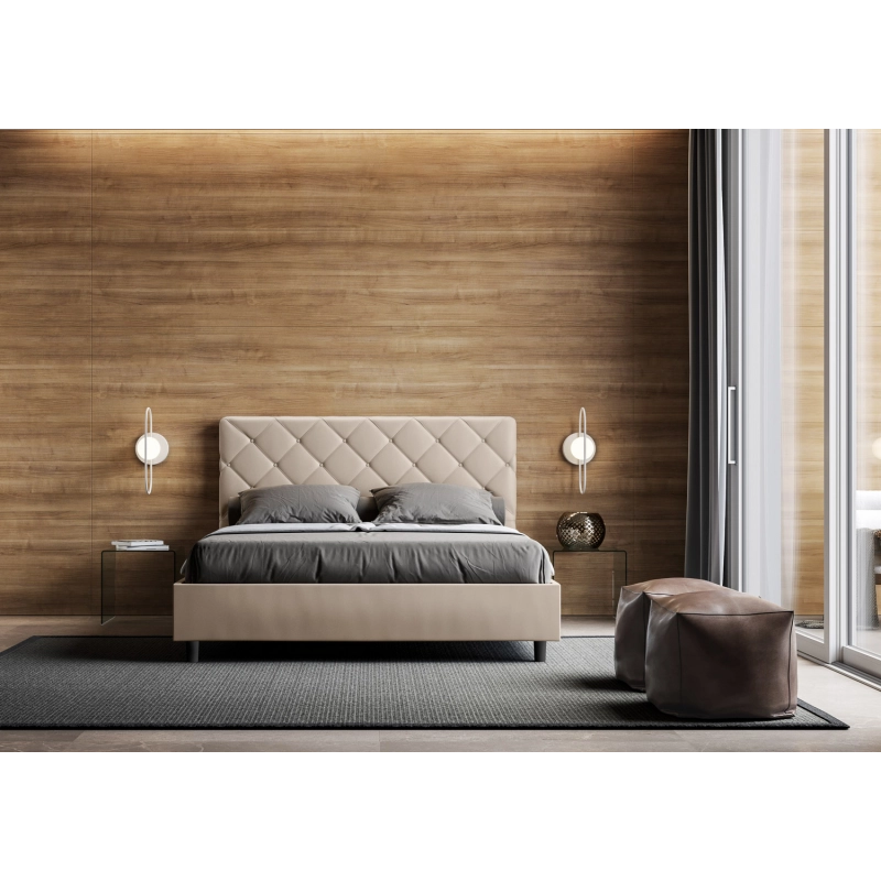 Letto imbottito Matrimoniale 160x200 cm Priya - Similpelle,Tortora,Contenitore