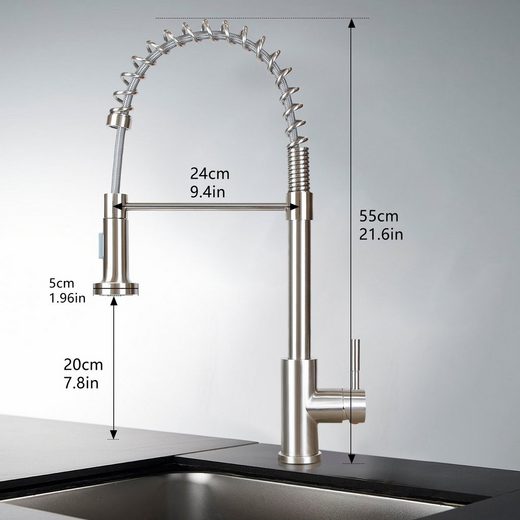 ZMH Rubinetti cucina sabbia nichel per doccia rubinetto girevole estensibile per cucina e bagno