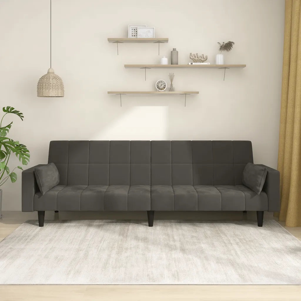 Divano Letto a 2 Posti con 2 Cuscini Grigio Scuro in Velluto 375848