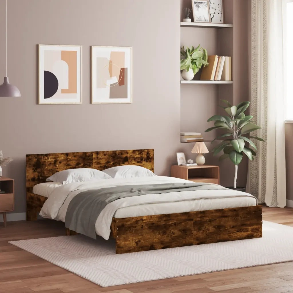 Giroletto con Testiera-Struttura Letto con testiera Rovere Fumo 150x200 cm