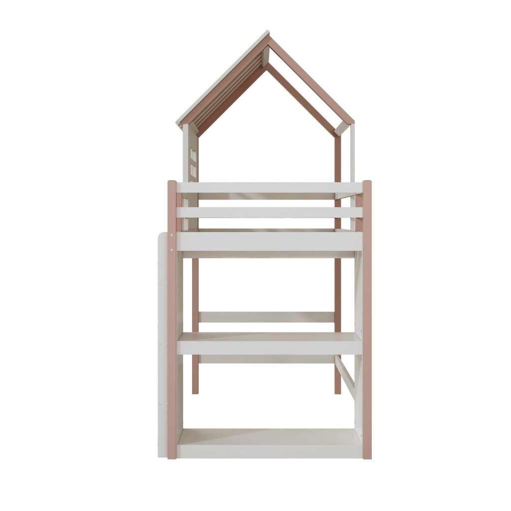 LETTO per bambini 90x200 cm a casetta in legno massello rosa