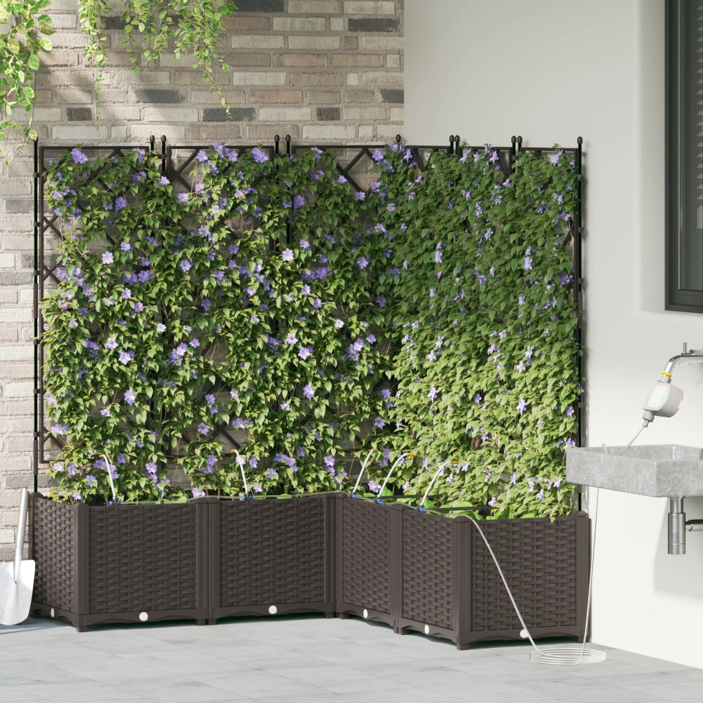 Vasi da Giardino con Sistema di Irrigazione 5 pezzi Marrone