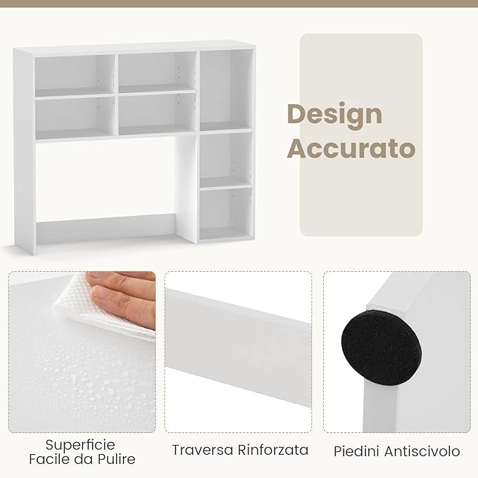 Libreria da Scrivania, Scaffale per Scrivania con 3 Ripiani Regolabili e Scomparto Aperto per Monitor 27", Organizzatore di Spazio per Casa Ufficio Dormitorio, 94x25x79 cm (Bianco)