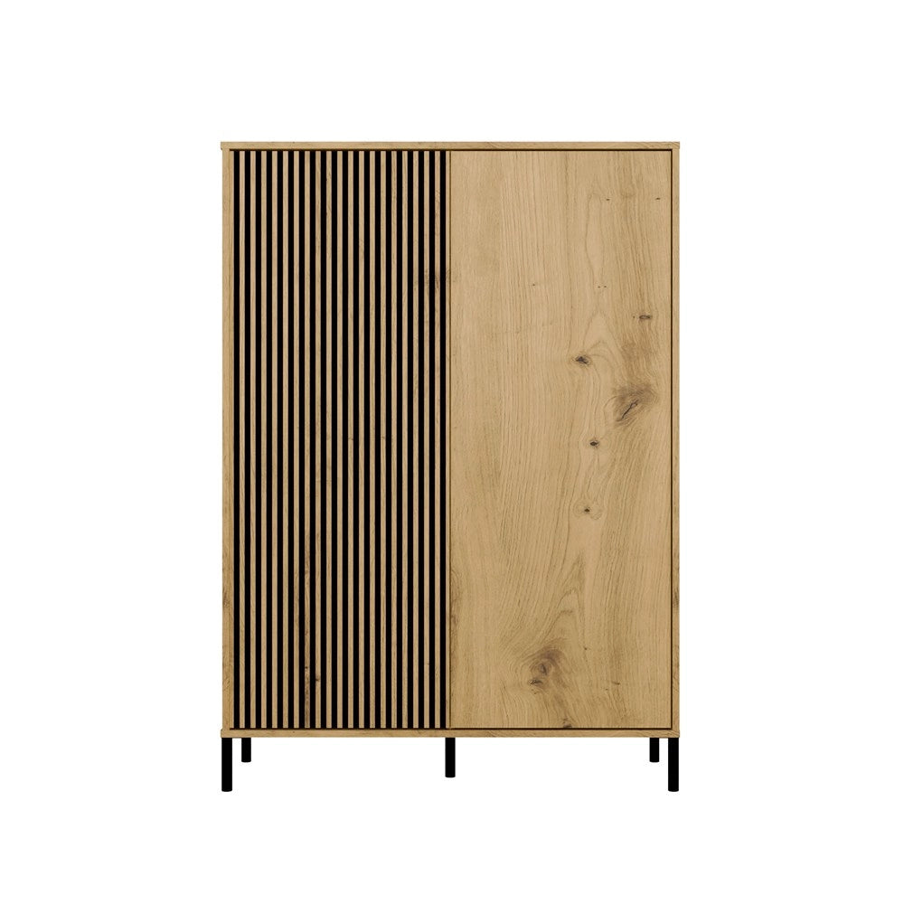Vetrina KAMARO 2dd slim/liscio rovere artisan doghe decorative frontale scanalato + classico per soggiorno