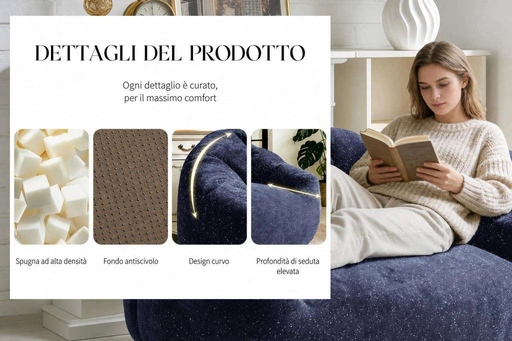 Poltrone relax, pouf, poltrone extra-large,Frevano ideali per il soggiorno e la camera da letto, blu