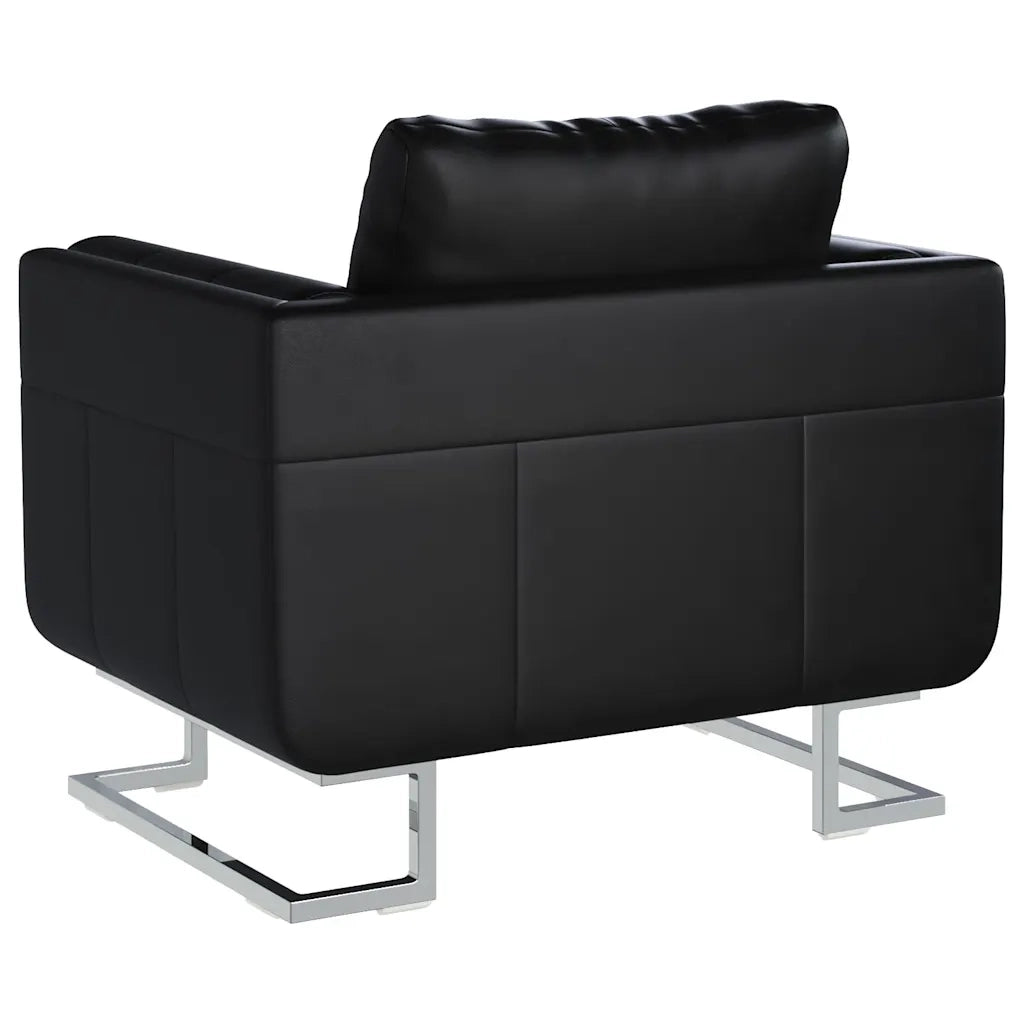 Poltrona a Pozzetto con Gambe Cromate Nera in Similpelle cod mxl 22551