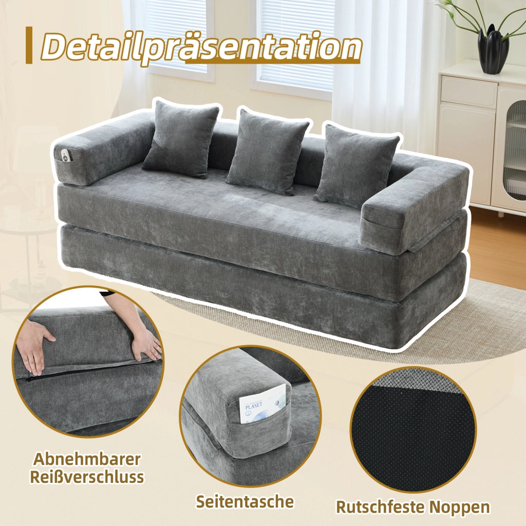DIVANO Modulare in Chenille Grigio Scuro 198x79x60 cm