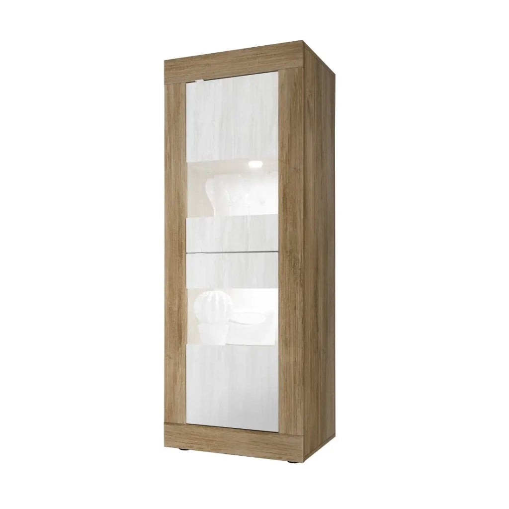 Vetrina design 2 porte collezione ACCESS. Colori bianco e rovere scuro.