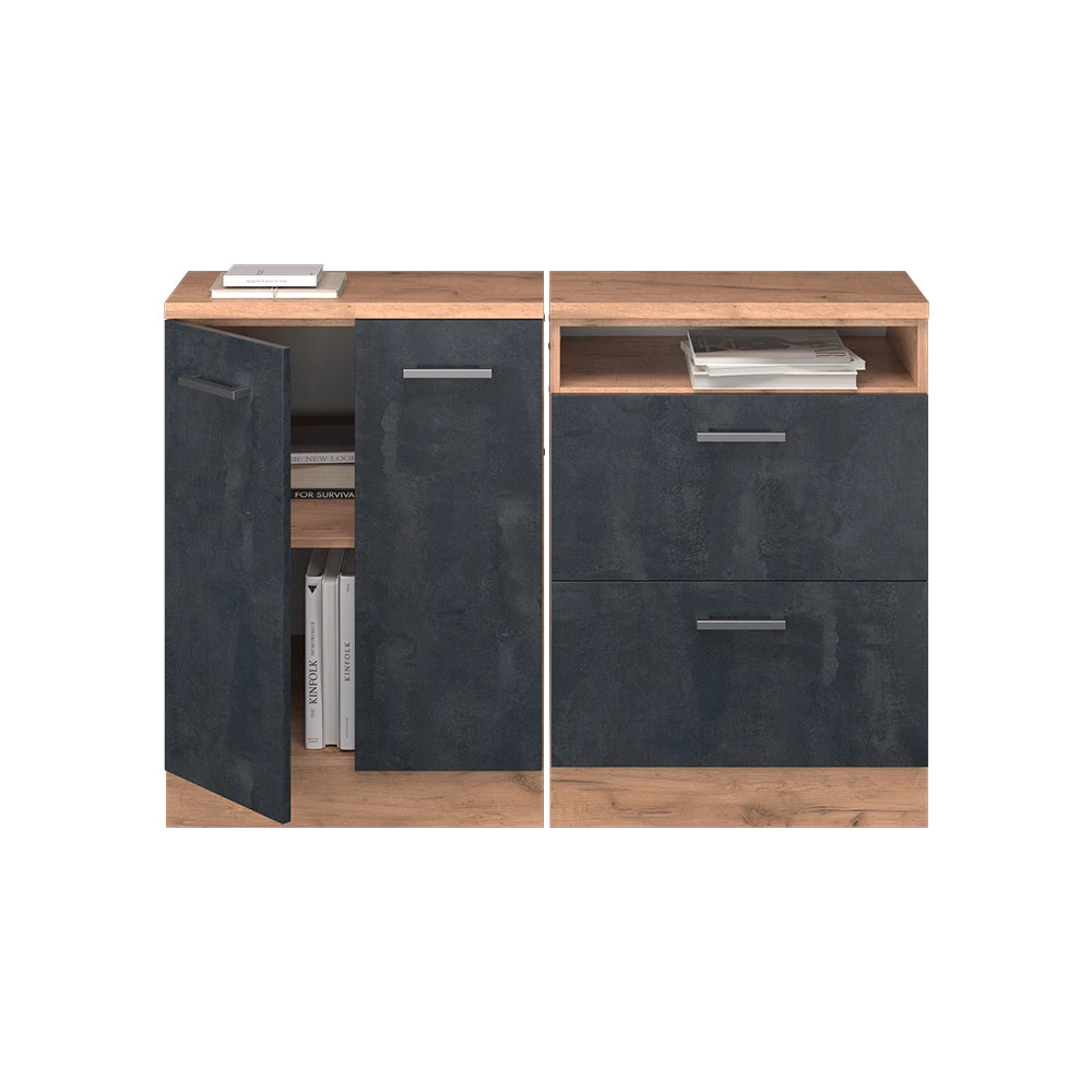 Set di mobili sottotetto Rion Calce nera/Rovere dorato 120 cm Set di 2 carcasse armadio profondità 60 cm Vicco