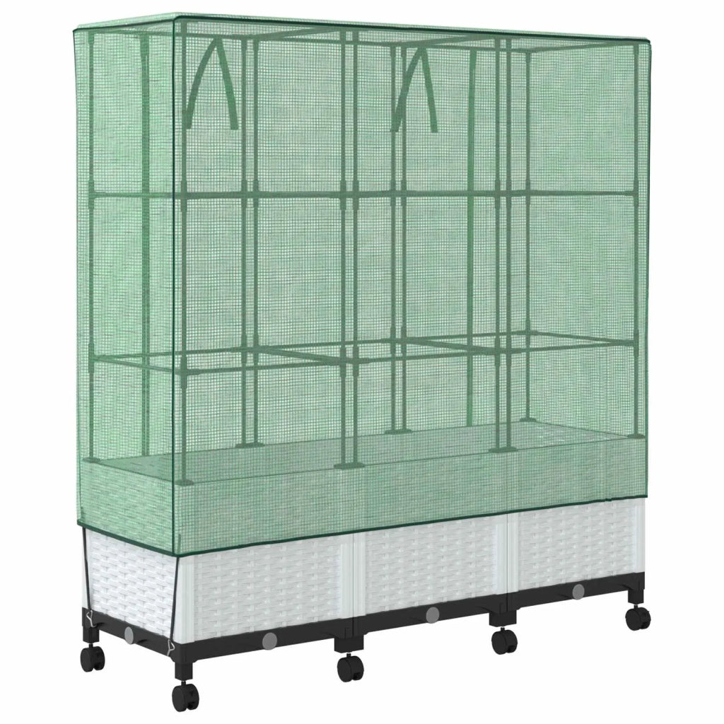 Vaso da Giardino con Copertura per Serra e Ruote 3 pz Bianco PP 3423070